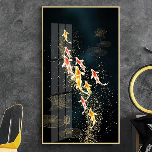 Impression Artistique Carpes Koi Feng Shui Dorées sur Toile