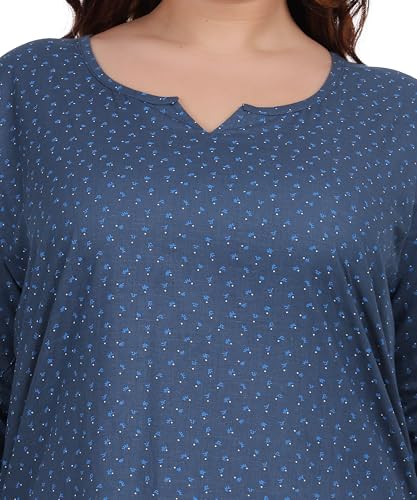 Image of Fabme Women's Cotton Printed Straight Night Suit Set of Top & Pyjama, Relaxed wear, Night wear Dress