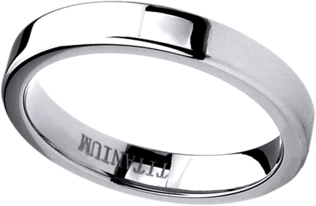 DoubleAccent Custom Engraving 4mm Titanium Classy Wedding Bands Promise Rings Beveled Edges Flat Comfort Fit