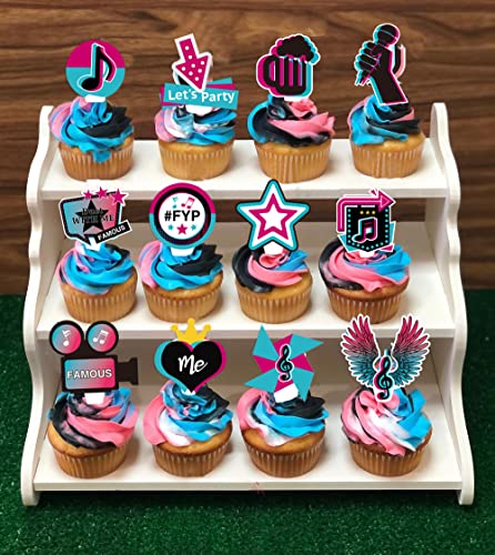 Music Cupcake Toppers 36Pcs For Girl Birthday Party Cake Decorations Popular Music Tik Theme Party Supplies Dessert Cake Toppers #TOP3