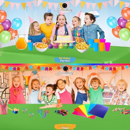 Image of Grandipity Plastic Table Cloth Disposable 12 Pack 54 inch x 108 inch Rectangle | Lime Green Plastic table covers, durable disposable tablecloths, fade and tear-resistent table cover for party, event
