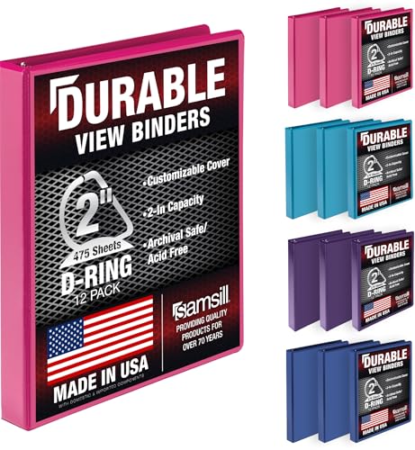 Image of Samsill Durable 2 inch 3 Ring Binder, D Ring Binder, 100% Recycled Chipboard, Fashion Assortment, 12 Pack