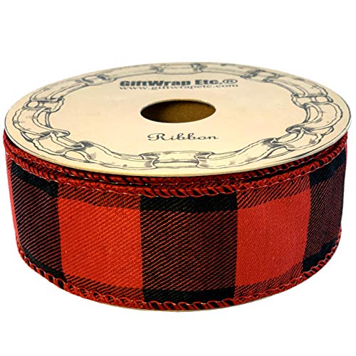 Image of Red Black Buffalo Check Ribbon - 1 1 /2 inch x 10 Yards, Wired Edge, Christmas, Checkered, Wreath, Presents, Gift Bow, Garland, Swag, Bows, Gift Basket, Fall, Plaid Ribbon, Valentine's Day