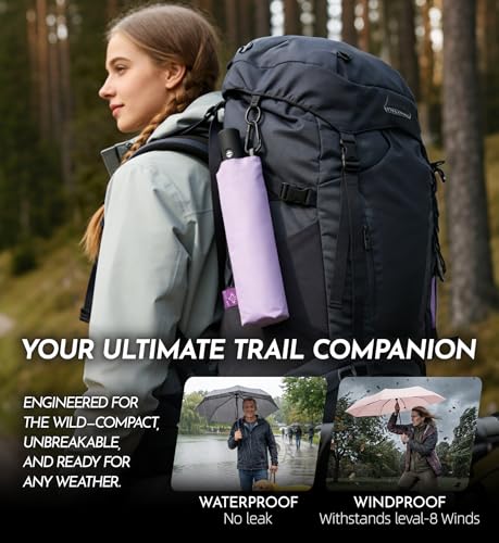 Image of LILAC Umbrella Small Stable Windproof 110 cm Pocket Umbrella Open-Close Compact Travel Umbrella with Fastener & Carabiner, Lightweight Folding Umbrella for Men and Women