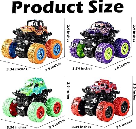 Image of BabyGo Mini Monster Friction Power Truck Pack of 2 Kids Age 3-8 | 360 Drift Stunt Car | Push & Go Forward | Off-Road Toy Car | Best Birthday Gift for Baby Boys & Girls. (Mutlicolor) (Pack of 4)