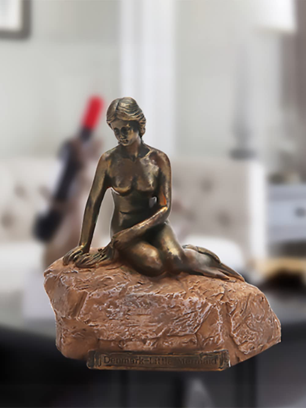 MOCIUN Escultura de bronce de imitación de sirena danesa pintada creativa para el hogar, estatua de resina de sirena, decoración de sala de estar