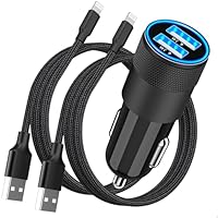 [Apple MFi Certified] iPhone Car Charger Fast Charging, Rombica 4.8A Dual USB Smart Power Cigarette Lighter USB Charger with 2Pack Lightning Braided Cable for iPhone 14 13 12 11 Pro XS XR X 8 SE iPad