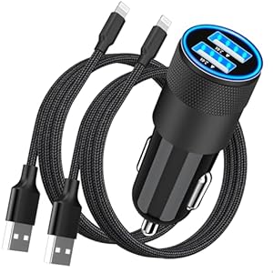 [Apple MFi Certified] iPhone Car Charger Fast Charging, Rombica 4.8A Dual USB Smart Power Cigarette Lighter USB Charger with 2Pack Lightning Braided Cable for iPhone 14 13 12 11 Pro XS XR X 8 SE iPad