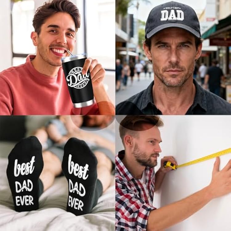 11 Pcs Best Dad Ever Gift, Father's Day Gifts, Dad Gifts for Men with 20 Oz Tumbler Socks Baseball Cap Tape Measure Bracelet Wallet Card Keychain, Fathers Day Birthday Christmas Gift for Dad Husband