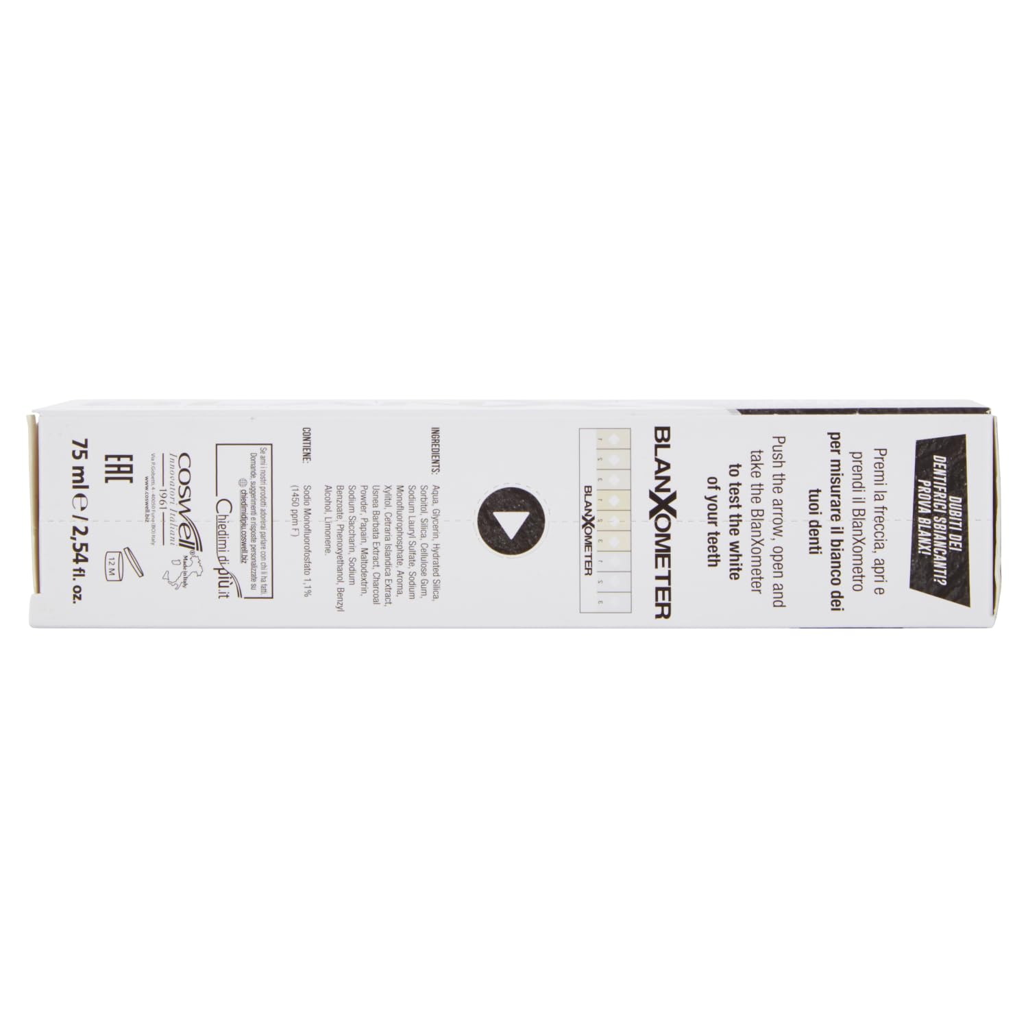 Blanx Dentifricio Black,8 dentifricio sbiancante con lichene islandese e carbone attivo naturale al 100%, rimuove le macchie di caffè, fumo e tè da 75 ml + portachiavi Beni Culinari