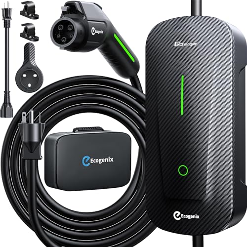Ecogenix Level 1/2 EV Charger with Holder, 16A 25ft Cable Portable Mobile J1772 Charger, 110-120V...