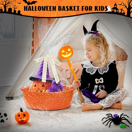 Image of Goodpick Woven Rope Halloween Basket for Gifts Empty, 12 inch x 8 inch x 5 inch, Orange