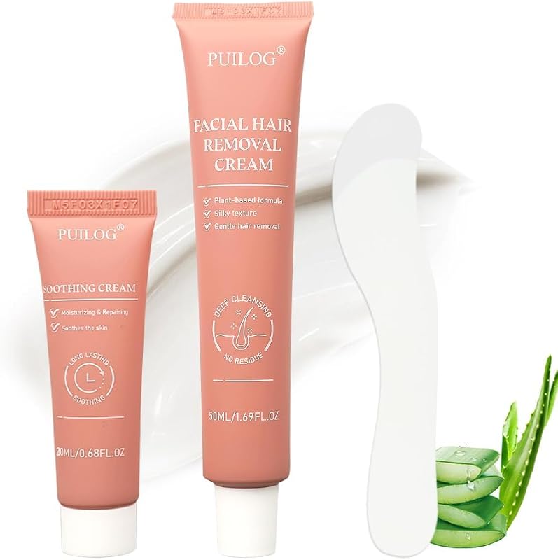 Kit PUILOG de creme depilatório facial com bálsamo e espátula, 2 unidades