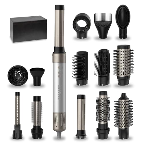 Cecotec Cepillo de Aire Caliente Secador Moldeador Alisador con 14 Cabezales Tecnología Coanda CeramicCare 14in1 AirGlam Aluminum. 1400W, Motor Digital, Elimina el Frizz, 3 Temperaturas
