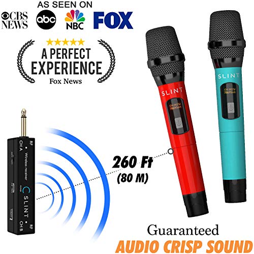 Wireless Microphone System - Microfonos Inalambricos Wireless Microphone System UHF Handheld Mic - Dual Professional Microphone Set for Karaoke Machine, Party, Church with Receiver