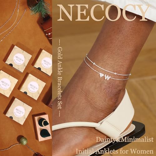 Image of NECOCY Initial Heart Diamond Anklets for Women Waterproof, Non Tarnish 14k Gold Plated Letter Ankle Bracelets Dainty, Summer Beach Bikini Jewelry Gifts for Women