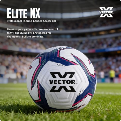 Image of Vector X Elite Thermo Bonded Official Match Soccer Ball- Waterproof PU Seamless Technology Soccer Ball with Needle Excellent Bounce Professional Match Play Football for Men Boys Size 5
