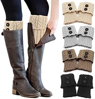 PHOGARY 4 Pairs Winter Warm Boot Cuffs for Women, Crochet Knitted Boot Socks for Gilrs Short Leg Warmers Boot Topper Socks Leg Cuffs Boot Warmers Gift