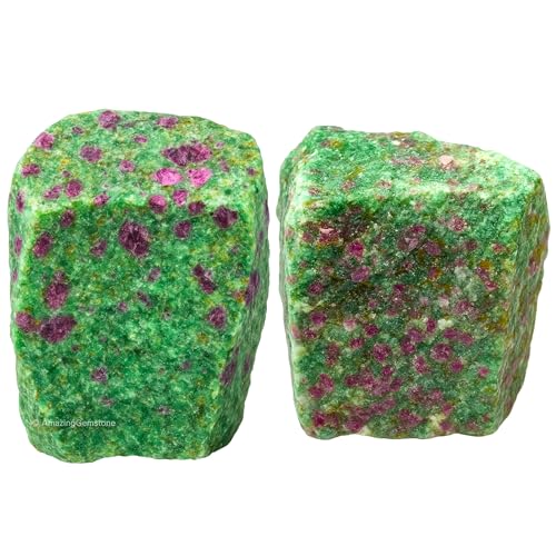 Image of Amazing Gemstone 2 Pieces Ruby Fuchsite Raw Crystals and Healing Stones, Natural Rocks for Tumbling and DIY Raw Stones and Crystals