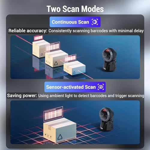 Image of Tera Barcode Scanner Desktop Omnidirectional: 1D 2D QR Hands Free USB Wired Bar Code Reader Adjustable Scan Head Plug and Play for POS Supermarket Retail Store Mobile Payment Model 9000
