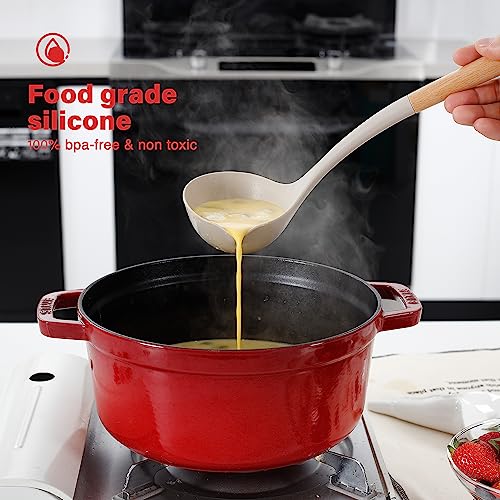 Ncue NCH650 Kitchen Utensils Set, Large Non-Stick Silicone Cooking Utensils Set 6 Pcs, Wooden Handle Heat Resistance Silicone Spatula Soup Ladle Pasta Server Kitchen Gadgets Utensils Set Bpa Free thumb #3