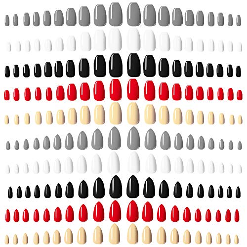 5 Mixed Color False Nail Tips Ballerina & Stiletto, 200PCS Cosics 2IN1 Acrylic Press On Nails Full Cover Medium, Glossy