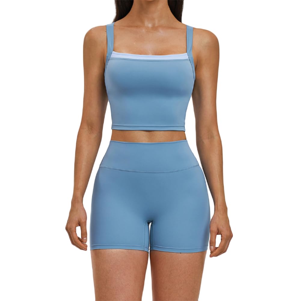 XYFfybhsd Sweat-Wicking Sports Suit Cross-Back Casual 2-Piece Yoga Set Sportwear(Size:S,Color:Blue)