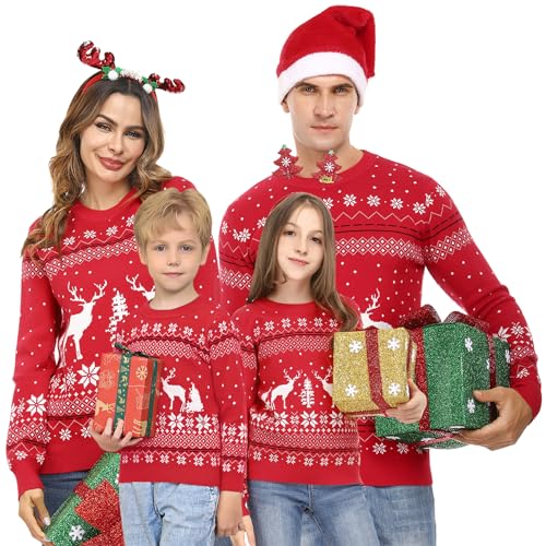 Aiboria Matching Family Ugly Christmas Reindeer Snowflakes Sweater Pullover for Women/Men/Boys/Girls