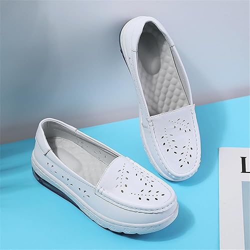 Miniatura 6 de Zapatos de enfermería antideslizantes para mujer, de cuero, cómodos, planos, mocasines para trabajo en restaurantes