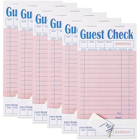 ZPARIK 6 Pack Pink Guest Checks Books for Servers Server Note Pads, Waiter Checkbook, Waitress Notepad for Restaurants, Paper Checks 50 Sheets/Pack, 300 Total Tickets Cover