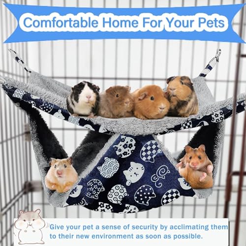 Image of 2 Layers Pet Rat Hammock, Double Sided Warm Flece & Linen Hammock for Cage, Hamster Guinea Pig Ferret Chinchilla Small Animal Bed, Hanging Hideout Swing Cage Accessories