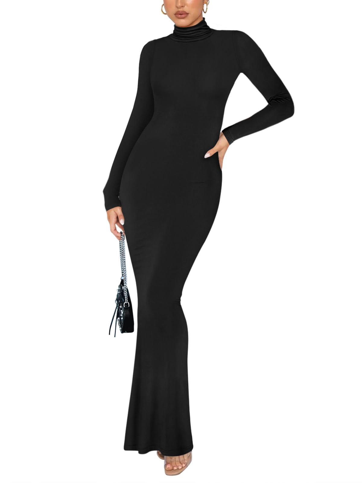 Casual Fringed Trim Irregular Turtleneck Long Dresses main image 0
