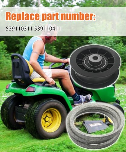 Image of Z254F Drive Idler Pulley Drive Belt Replacement Kit Fits for Husqvarna CZ3815 CZ4217 CZ42175 460ZX Lawn Tractor Replace 539110411 & 539110311