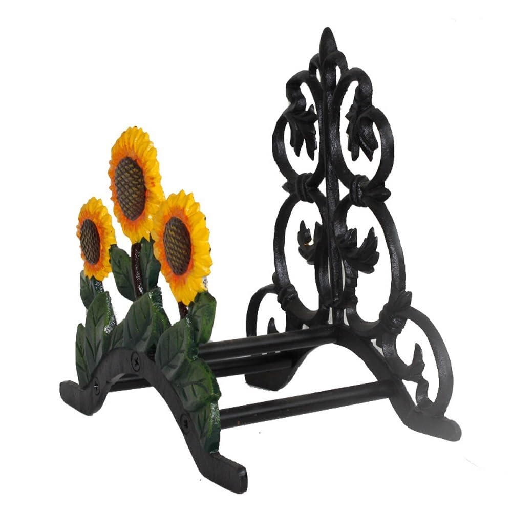 Metall-Schlauchständer, Metall-Schlauchständer – robuster Gartenschlauchhalter aus Gusseisen – dekorativer, handbemalter Sonnenblumen-Wasserschlauchhalter zur Wandmontage – Wanddekoration, hängender S