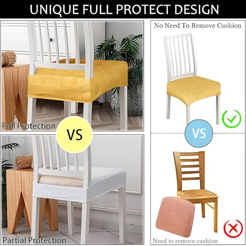 Image of Set of 4 Stretchable Dining Chair Covers, Universal Fit Washable Seat Slipcovers for Dining Room & Home Decor (Texture Mustard)
