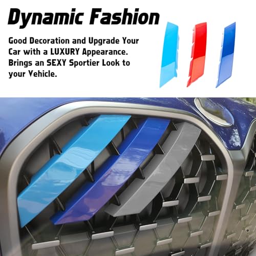 Image of x xotic tech Iconic 3-color Tri Grille Insert Trims Strips, Front Center Kidney Grilles Compatible with BMW 4 Series G22 /G23 2021 2022 2023 2024 420i 430i 440i w /Standard Diamond Shape Large Grill