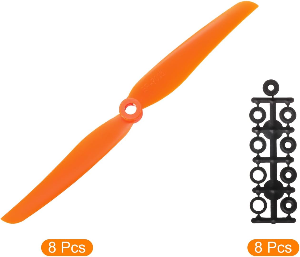 MECCANIXITY 7035 Propellers 7x3.5 Prop 2-Vane Fixed-Wing Orange Replacement Props with Adapter Rings for Airplane RC Plane, Pack of 8