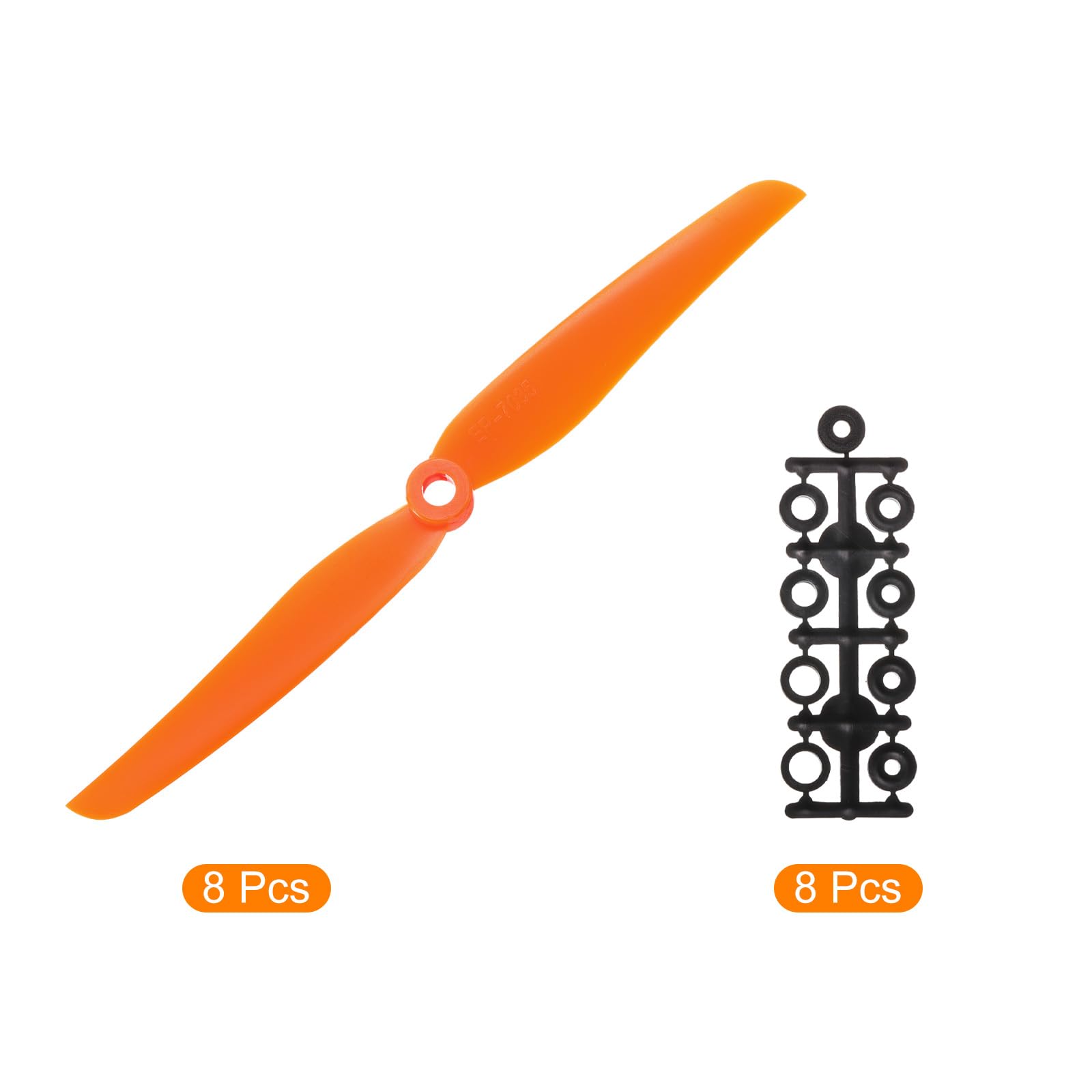 QUARKZMAN Hélices RC 7035 7×3.5 – 8 Pièces Avec Adaptateurs Anneaux Pour Avion RC, Quadricoptère, Moteur Brushless, Orange