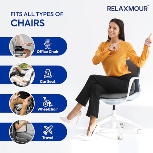 Image of Memory Foam Orthopedic Seat Cushion for Office & Home Chair, Car Seat, Desk Chair Cushion for Sciatica, Hip & Coccyx Pain Relief, Long Sitting Office Workers