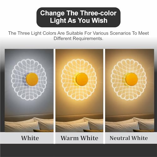 Image of Lamp master Luxury Round Nest 3-Color LED Wall & Ceiling Light | Geometric Acrylic Lamp with Antique Gold Finish | Home Decorative Light, Modern Interiors Wall lamp for Living Room, Bedroom, Bedside