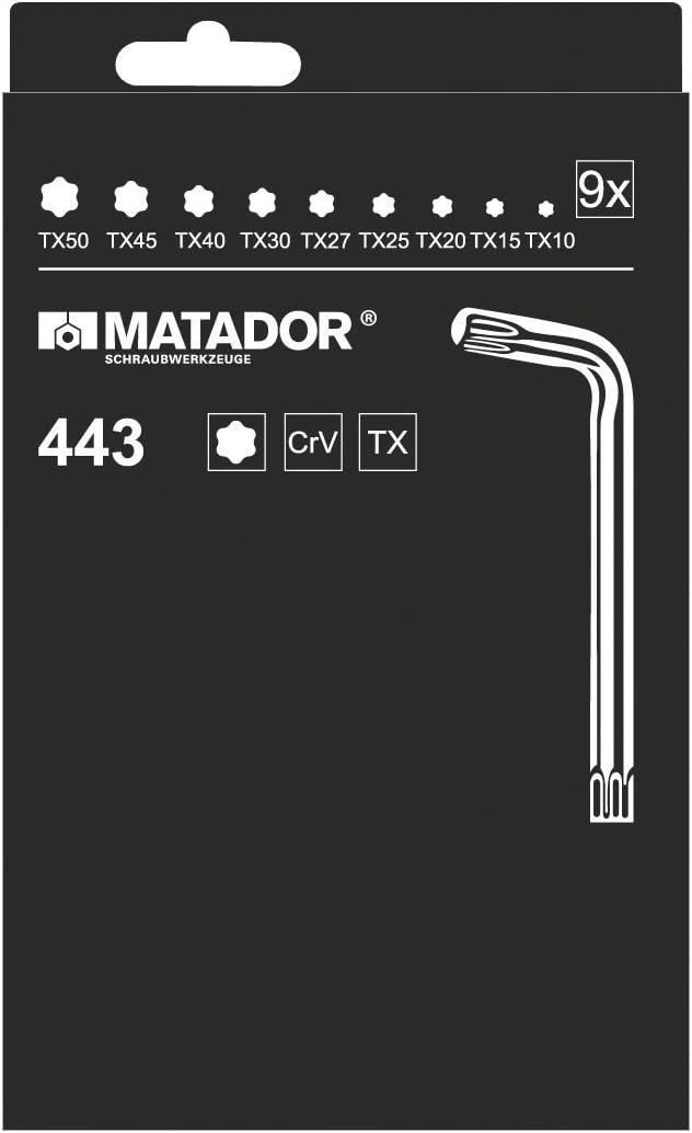 Matador 0443 9090 Torx Allen Key Set in Cassette T 10 - T 50