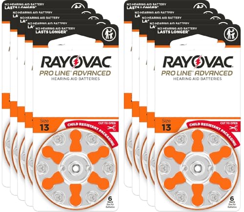 Rayovac Proline Advanced Hearing Aid Batteries | Size 13 | World's Longest Lasting Battery | Child-Resistant Packaging (60)