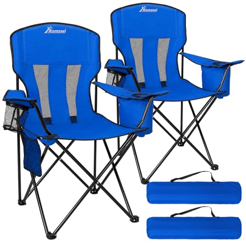 Camping Chairs for Adults 2 Pack, Folding Chair with 4-Can Cooler Bag & Cup Holder, Portable Heavy...