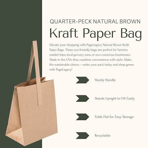 Miniatura 2 de Paquete de 25 bolsas de papel kraft marrón fabricadas en Estados Unidos con asas (6 x 3.5 x 8 pulgadas) perfectas para productos de cuarto de peck y