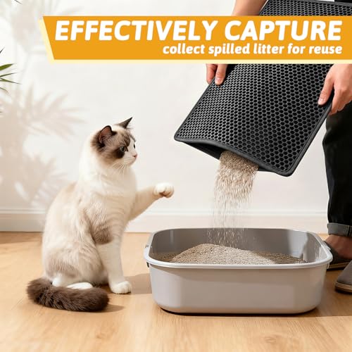 Image of Pieviev Cat Litter Mat Double Layer Waterproof Urine Proof Trapping Mat 1 Pack (Black, 24x15 Inch (Pack of 1))