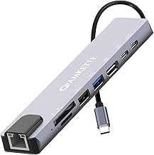 Amkette 8-in-1 Type C Hub/Docking Station with 100W Power Delivery&USB C Data Transfer Multiport Adapter with 4K HDMI,USB 3.0,100 MBPS Ethernet,SD/TF Card Reader,for All Type C Devices-MacBook,Laptops