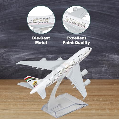 Image of Etihad Airlines, diecast, Metal Aeroplane Scale Model Office only for Display, Size -16 cm A380 (Etihad)