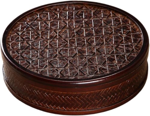 茶道収納バスケット 茶道具収納箱 茶盤竹篭 竹製 編み工芸 竹細工 和風収納 小物収納 茶器収納 旅行ティーセット収納 来客用 居間用 装飾用 楕円形 (円形収納ボックス)