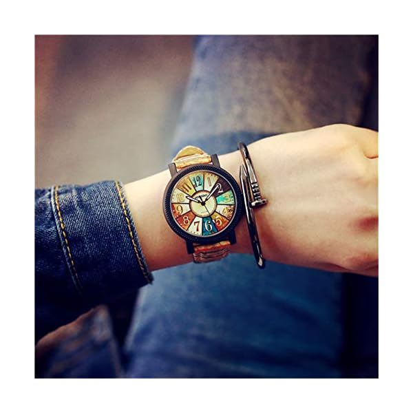Women's Multicolor Denim Artificial Leather Strap Number Turntable Quartz Bracelet Wrist Watch - Image 5