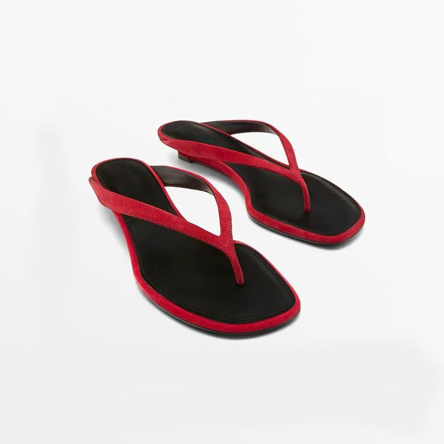 Women's Wedge Heel Flip Flops Comfortable Suede Square Toe Slip On Non Slip Lightweight Low Heel Thong Sandals with Arch Support for Vacation Beach Causal
